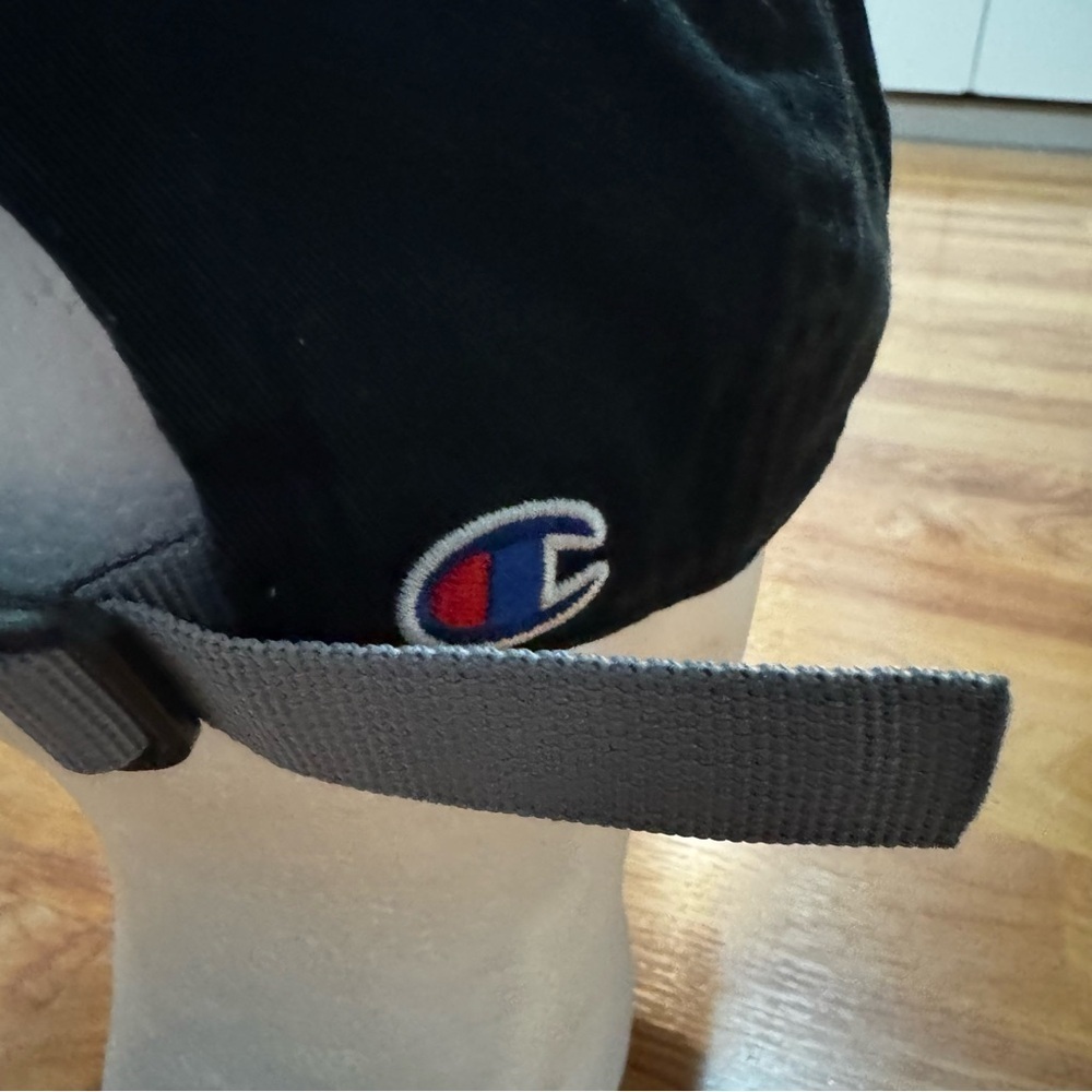 Champion Box Logo Black Adjustable Strapback Cap Hat OSFA 100% Cotton Hat - Picture 6 of 10